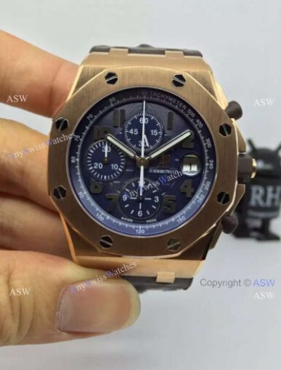 Swiss 3126 Audemars Piguet Royal Oak Offshore Watch Rose Gold Case Dark Blue Face